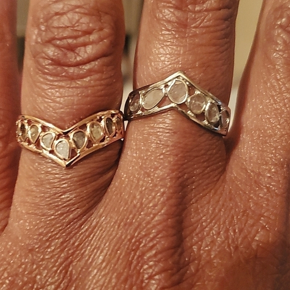 Platinum Plated Sterling Silver Polki Diamond Wishbone Ring